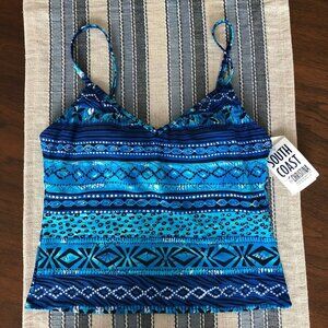 South Coast By Christina Aztec Print Nylon Spandex Tankini Top Blue Sz 8 NWT